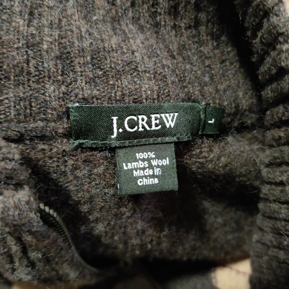 J. Crew Men's L 100% Lambs Wool Diamond Brown Full Zip Sweater Jacket - Picture 3 of 8